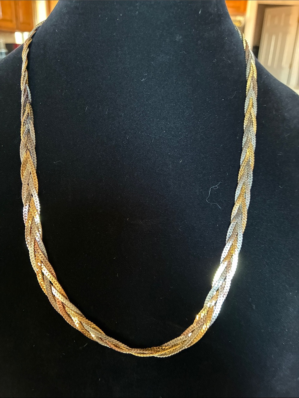 Tri-Tone Braided Rope Necklace - Gold, Silver, and Rose Gold